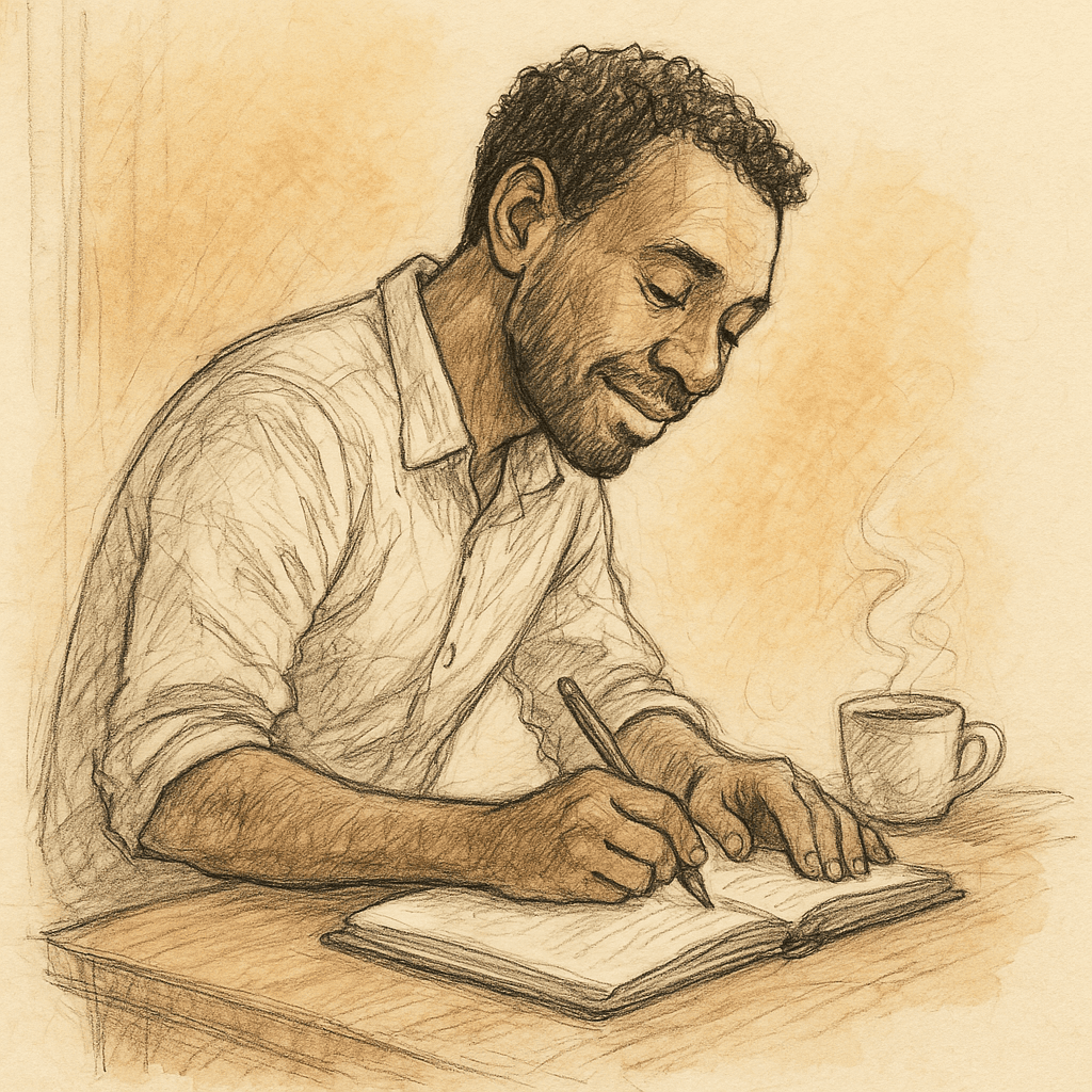 Hand-drawn illustration of a person in deep work focus